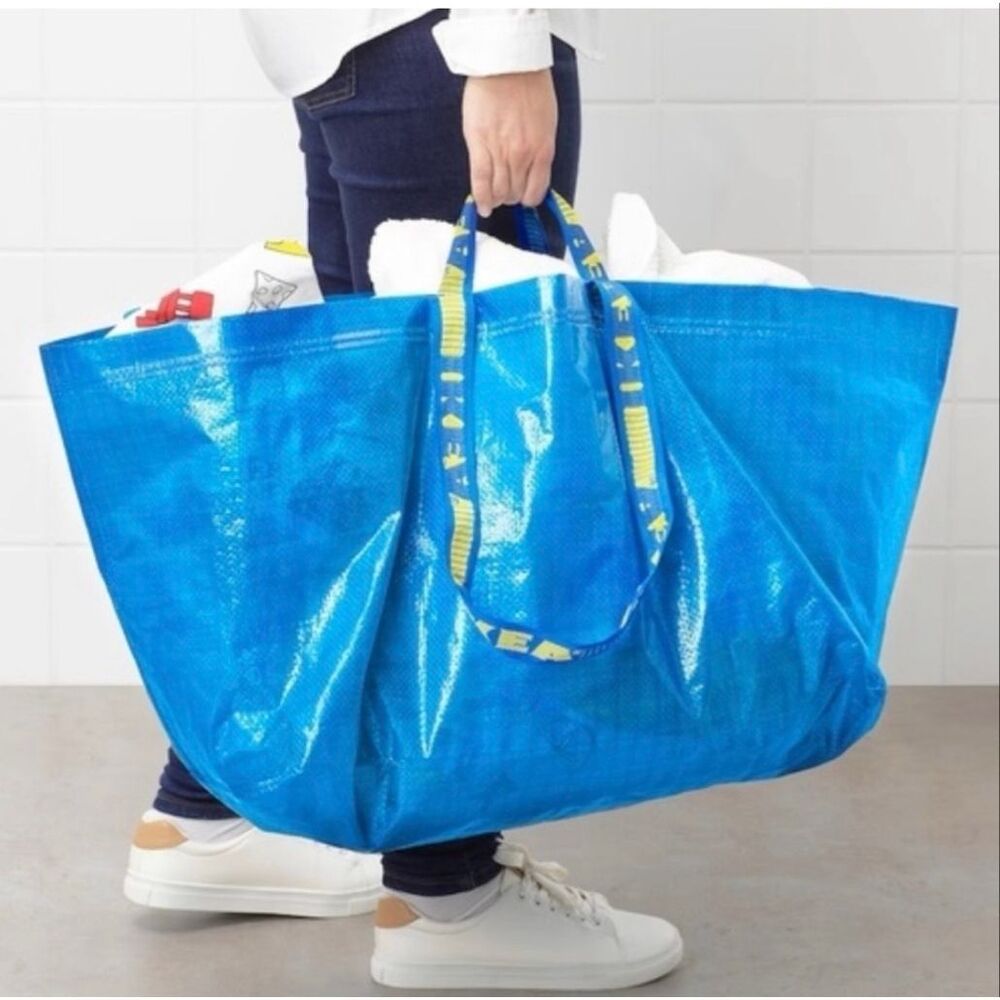 IKEA FRAKTA (2) OVERSIZED BLUE SHOPPING/LAUNDRY TOTE BAGS 19 Gallons NWT